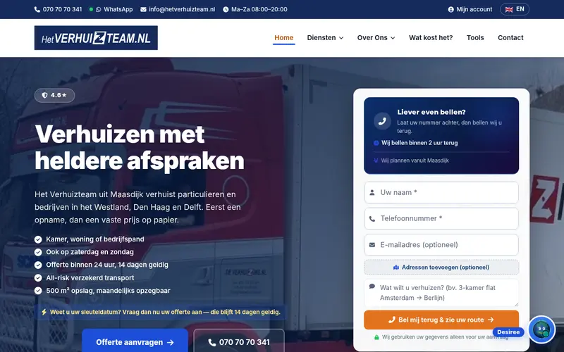 Website Het Verhuizteam — Verhuizen